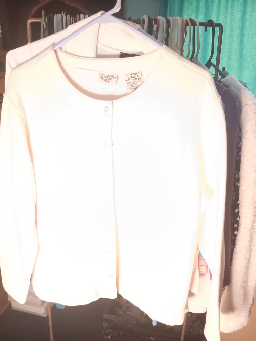 Classic Elements White Button-Front Knit Cardigan